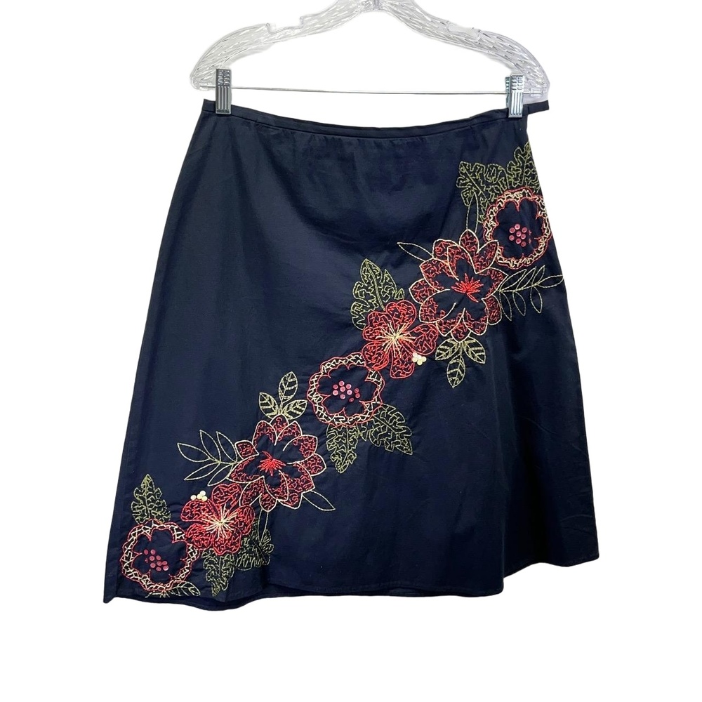 Northern Isles‎ Navy Womens Floral Embroidered Side Zip Skirt 10